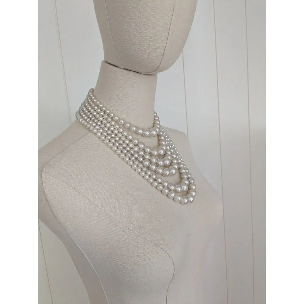 Vintage 6 Strand Faux Pearl Necklace, Cascading, Made in Japan